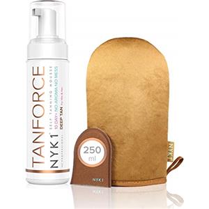NYK1 TanForce Autoabbronzante viso e corpo con guanto NYK1 MegaMitt in mousse, Invisibile e inodore. Dona un'abbronzatura dorata e sexy, senza macchiare e senza ungere che si intensifica in poche ore