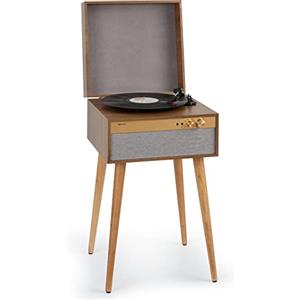 Auna Giradischi Bluetooth per Dischi in Vinile,Lettore a 3 Velocità di Riproduzione,Giradischi Vinili Vintage con Casse Stereo,Gira Dischi per Vinile CD USB con Jack per Cuffie e Adattatore,Legno