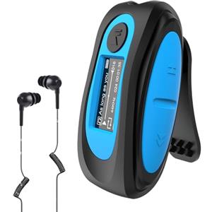 AGPTEK Lettore MP3 Impermeabile Subacqueo IPX8 con Clip Lettore Musicale da 8GB Nuoto MP3 con Auricolare,Cavo Audio e 3 paia di Tappi per le Orecchie,Supporta Radio FM,per Sport in Esecuzione Surf