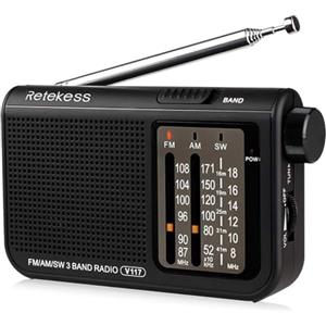 Retekess V117 Radio Mini,Radiolina Portatile AM FM SW,Radio a Pile,Auricolare,Con un'Eccellente Qualità del Suono,Camping,per Anziani (Nero)