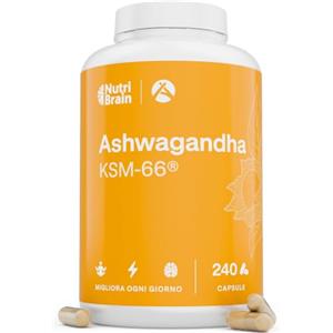 NUTRIBRAIN Ashwagandha KMS-66® 9000mg - 240 Caps Dosaggio Elevato | Abbassare Cortisolo, Energia e Sonno | 5% Withanolidi | 4 Mesi | 600mg di Estratto 15:1 | Ginseng Indiano
