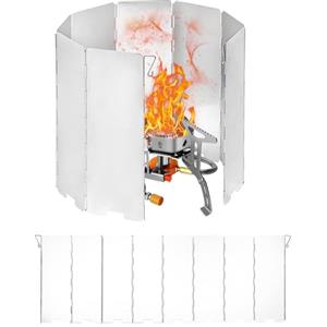 EXIN DEHCEN 8 Piatti Paravento Fornello Campeggio in Alluminio, Parabrezza da Campeggio Pieghevole e Portatile, Pieghevole Stufa Esterna Parabrezza, con Borsa per la Conservazione, per Glamping Picnic