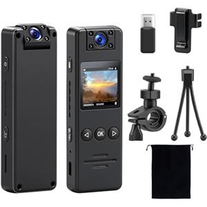 Feelhap Bodycam 1080P HD,Body Cam Portatile con Audio e Video,Obiettivo Rotante a 180°&120° Ampio Angolo Mini Videocamera Visione Notturna,Mini Telecamera Polizia Telecamera Portatile per Biciclette