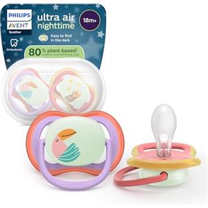 Philips Avent Ultra Start Nighttime Pacifiers - Design ortodontico, per bambini dai 18 mesi in su, fluorescente, tettarella simmetrica extra rigida in silicone, senza BPA, confezione da 2, SCF376/33