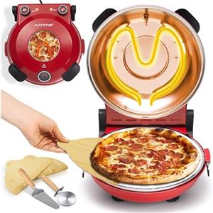 NutriChef Forno Pizza Elettrico 30 cm con Termometro e Controllo Temperatura, Pietra Antiaderente fino a 427 °C, per Pizza Fatta in Casa Croccante, Pizza Surgelata, per Pizzaiolo e Pizzeria, Rosso