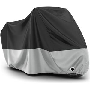 Favoto Telo Coprimoto Esterna Impermeabile - Copertura per Moto XXXL Oxford Antipolvere Protezione UV con Foro per Lucchetto Fibbia Antivento 265x105x125cm Nero Argento