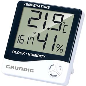 Grundig Stazione meteo digitale, termometro e igrometro per interni ed esterni, stazione meteo radio con allarme e orologio, display LCD, 9,5 x 10,5 x 2 cm, bianco/nero