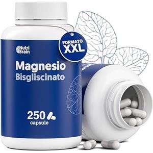 NUTRIBRAIN Magnesio Bisglicinato 2.000mg - Dose XXL (250 Capsule) | Forma Chelata: Sonno Ristoratore, Energia, Supporto Osseo e Muscolare, Concentrazione | Alta Biodisponibilità, Senza Effetti Lassativi