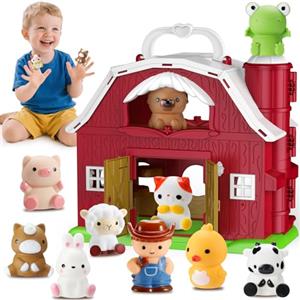 HappyKidsClub Giochi Fattoria Montessori per Bambini 1-4 Anni, Set Fienile Apribile con 9 Animali & Contadino - Giocattoli Educativo Portatile per Bambino - Idea Regalo Bambini 1 2 3 4 anni (Cartoon)