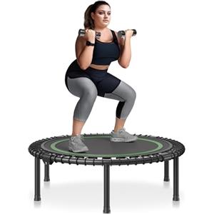 VEVOR Mini Trampolino Pieghevole Fitness 1027 mm, Capacità di Peso 150 kg, Trampolino Elastico per Adulti per Allenamento in Interni/Giardino, Nero e Verde
