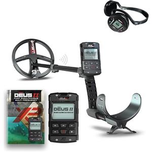 XP Metal Detectors Deus II - Multi Frequenza e Impermeabile, ideale per la ricerca di tutti i metalli - Piastra 11 FMF, Telecomando, Cuffia Wireless WS6 e asta S-Telescopic (DEUS2-28FMFRCWS6)