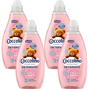 Generico Coccolino Wonder Wash Detersivo Lavatrice Liquido, Ultra Delicato, 4 Pezzi da 1480 ml, 37 Lavaggi, Efficace nei Cicli Brevi da 15 Minuti