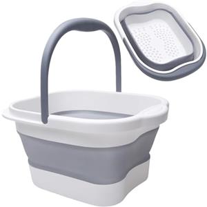 EHIOG Pediluvio pieghevole con manico, vasca da bagno per piedi con massaggio, 15 l, vasca da bagno con manico, portatile, per alleviare la fatica (grigio)