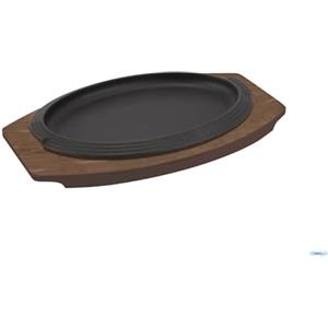 ILSA Piatto Ovale in Ghisa Smaltata con Vassoio in Legno - 28x19 cm, Ideale per Carne e Bistecche