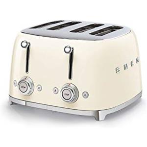 Smeg, Tostapane 4x4 TSF03CREU, 4 Scomparti da 36mm, 6 Livelli di Doratura, Funzione Riscaldamento, Scongelamento e Bagel, Espulsione Automatica del Pane, 2 Cassetti Raccoglibriciole, 2000W, Panna