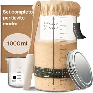 Praknu Kit per Lievito Madre in Vetro (1000ml) Kit Completo con Guida per Principianti & panificazione Domestica - Ideale Come Regalo
