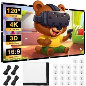 Druuzyl Schermo Proiettore 120 Pollici, 16:9 HD Pieghevole Schermo Proiettore, Schermo Cinematografico Portatile con Ganci e Cordino, Telo per Proiettore per Casa Ufficio Eventi All`Aperto