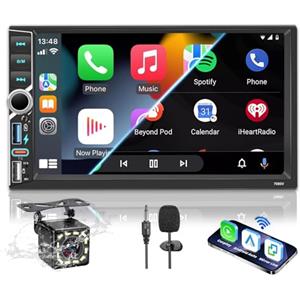 Wootootoo Autoradio 2 DIN BT Car Radio Car Play con Wireless Carplay e Android Auto, Doppio DIN 7 pollici HD Touch Screen, Radio FM RDS/Tipo C/Ricarica rapida/Microfono/Telecamera posteriore