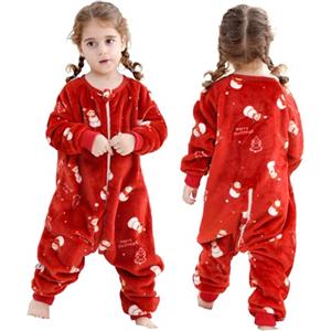 HAHASHOW Sacco Nanna Con Piedini 2.5 Tog per Bambino 18-24 Mesi Rosso | Flanella calda, Facile da mettere e togliere, con Cerniera, Lavabile in lavatrice, con Maniche, per Autunno e Inverno