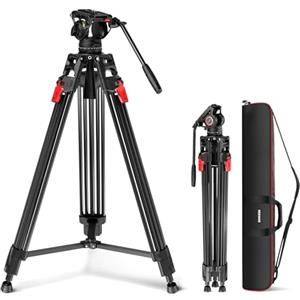 NEEWER 192cm Treppiede Video a Testa Fluida, Sgancio Rapido in Un Passo, Smorzamento Regolabile, Cavalletto Treppiede in Alluminio, Piastra QR a Due Modalità per Camera DSLR Videocamere, Max 8kg,LL27