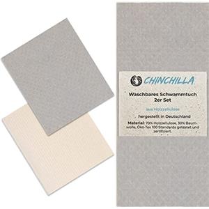 Chinchilla® Panno in spugna, set da 2 pezzi, grigio e bianco, prodotto in Germania, sostenibili | canovaccio alternativo | spugne di cellulosa | asciugamani da cucina riutilizzabili assorbenti