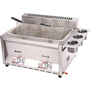 PGKTKCWH Friggitrice a Gas Commerciale a Doppio Serbatoio da 16 Litri, Macchina per friggere da Cucina a Gas Professionale da banco ad Alta capacità in Acciaio Inossidabile per ristoranti,