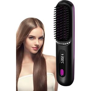 Generico Spazzola Riscaldata - Styler Asciugacapelli Volumizzante - Spazzola Elettrica Senza Fili Con 3 Livelli Regolabili Schermo Touch Per Styling Donne Ragazze Casa Viaggio Volume