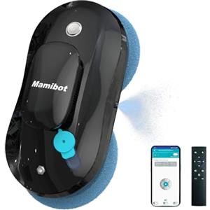Mamibot W110-P - Robot di pulizia per finestre, automatico e intelligente, anti-goccia, con app e telecomando, per vetro, piastrelle, 12 panni (nero)