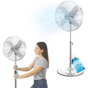 Wintem - Ventilatore a Piantana Regolabile in Acciaio Cromato 50W con 3 Velocità, Oscillazione Automatica e Altezza 100-140 cm - Fan Silenzioso per Casa, Camera da Letto, Salotto o Ufficio