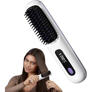 Generico Spazzola Termica per Capelli, Piastra Lisciante Riscaldata, Schermo Touch Control Senza Filo 3 Modi Regolabile Styler per Casa Donne Esterno Viaggio Arricciacapelli Disnodatura Volume