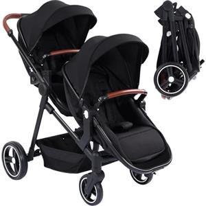CherishCradle Passeggino Gemellare Doppio Leggero Carrozzina Pieghevole da Viaggio, Passeggino Tandem Compatto Con Sedili Reversibili, Navicella Bambino Carico Max 30 kg Dalla Nascita a 36 Mesi