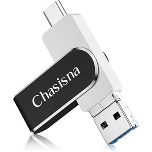 Chasisna Chiavetta USB da 256 GB 3 in 1 per i Phone con USB, i O S e connettore Type C, compatibile con i Phone, i-Pad, PC e Android per trasferire foto e video （Nero）