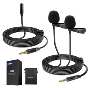 Neewer Microfoni Lavalier doppi cablati da 2 m con cavo di prolunga da 4 m, mini clip on a condensatore omnidirezionale microfono lav da 3,5 mm TRS per fotocamera DSLR mirrorless videocamera