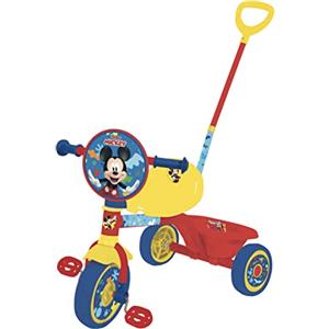 ALBRI triciclo in metallo a ruota libera, con maniglione posteriore direzionabile e cestino portagiochi