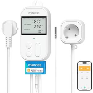 Meross Regolatore di temperatura Smart Termostato Presa per HomeKit Digitale WiFi Termostato Riscaldamento Presa con Sonda per Riscaldamento e Raffreddamento 16 A, 2,4 GHz