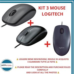 Logitech Combo Mouse Logitech M100 B100 M90 Cablati - Kit 3 Pezzi Scatole Danneggiate