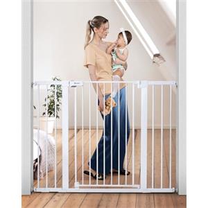 COMOMY 91,5cm Cancelletto per cani Extra Alto, per Scale e Porte, 75 a 124cm di Larghezza, Montato a Pressione Cancellino Bambini di Sicurezza Extra Largo a Chiusura Automatica per Casa, Bianco