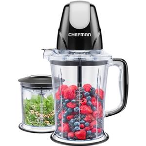 CHEFMAN Robot da cucina e frullatore portatile 2 in 1 con motore da 400 W, sistema di lame a 2 livelli, tritaghiaccio - Frullati, puree, verdure tritate - Vasi grandi e piccoli, funzione impulso