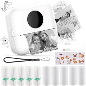 HuiJuKeJi Mini Stampante Fotografica,Stampante Termica,immagine per foto, stampa di ricevute,stampante fotografica,con 10 rotoli di carta 1 adesivo per smartphone, per Fotografica Note Elenco Memo (White)