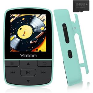 YOTON Lettore MP3 con Bluetooth 5.2, 64 GB di spazio di archiviazione, HiFi-Music, con clip sportiva, formato mini, pulsante del volume indipendente, radio FM, auricolari inclusi (verde)