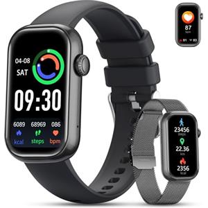 LIGE Smartwatch Uomo Donna(2 cinturini),Contapassi/Cardiofrequenzimetro/Sonno,Contapassi Assistente Vocale, 1.47" Fitness Tracker, IP68 Smart Watch Android iOS,Nero