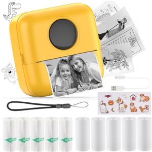 HuiJuKeJi Mini Stampante Fotografica,Stampante Termica,stampa di ricevute,stampante fotografica,con 10 rotoli di carta 1 adesivo per smartphone Fotografica Note Elenco Memo RGB rosa (Yellow)