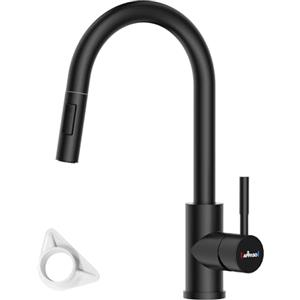 APPASO Rubinetto Cucina con Doccetta Estraibile, APAPSO Miscelatore Cucina Nero con Doccetta, Rubinetto Lavello Cucina Nero 2 Modalità, Girevole a 360°, Acciaio Inox 304