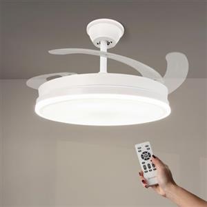 M mimotec - White Olga Ventilatore da Soffitto LED 66W con Luce CCT Regolabile e Intensità Variabile, Motore DC 30W + LED 36W, Silenzioso, 6 Velocità, 4 Pale Retrattili, Timer