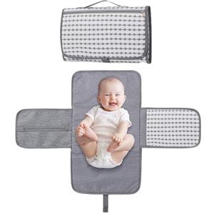 Baycat Fasciatoio portatile con tasche portaoggetti, fasciatoio pieghevole da viaggio con porta salviette e porta pannolini, clip per passeggino e tasca frontale, essenziale per neonati (a pois)