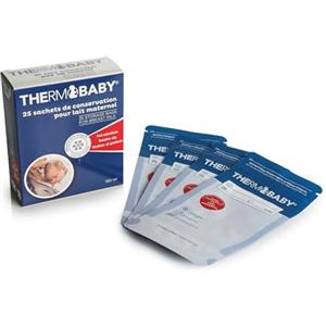 THERMOBABY - Set di 25 sacchetti per la conservazione del latte materno - sacchetti per la conservazione del latte materno 180 ml - pre-sterilizzati - per frigorifero e congelatore