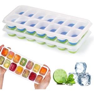 Woobroo 2 pezzi vassoi per cubetti di ghiaccio in silicone con coperchio,Stampo per cubetti di ghiaccio, senza BPA,vassoi per cubetti di ghiaccio quadrati facili da rimuovere