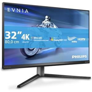 PHILIPS Evnia 32M2N6800M - Monitor da gioco UHD da 32 pollici, 144 Hz, 0,5 ms, FreeSync Premium Pro, HDR1000 (3840x2160, 2x HDMI 2.1, DisplayPort, USB Hub) grigio scuro