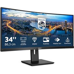 Philips Monitors Philips 345B1C Gaming Monitor Curvo 34" 21:9, WQHD 3440 x 1440, 100 Hz, Adaptive Sync, Multiview ( PiP, PbP ), Audio Integrato, 2 HDMI, Display Port, Hub USB, Regolabile Ergonomicamente, Vesa