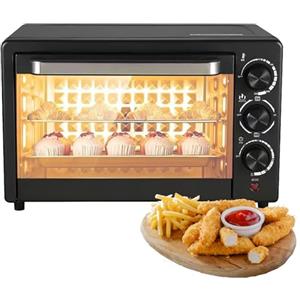 Oamger Forno elettrico 22L, Mini Forno elettrico con finestra di visualizzazione, con 1 griglia e 1 vassoio, termostato regolabile fino a 250° C, Girarrosto, Timer 120 min, Piccolo forno per pizza (22L)